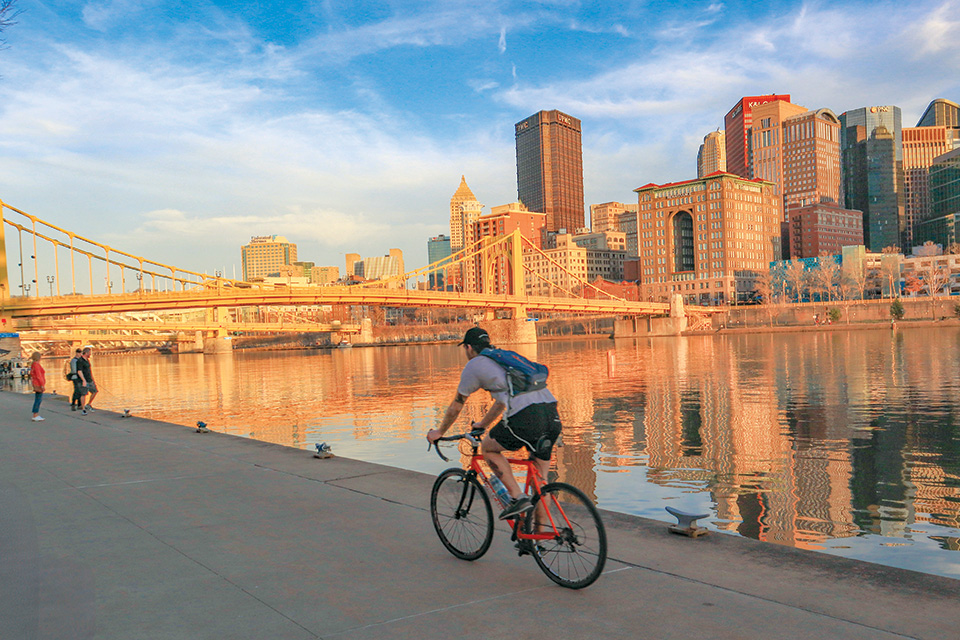 Person biking on Three Rivers Heritage Trail in Pittsburgh, Pennsylvania (photo by Carolyn Doyle) Person biking on Three Rivers Heritage Trail in Pittsburgh, Pennsylvania (photo by Carolyn Doyle)