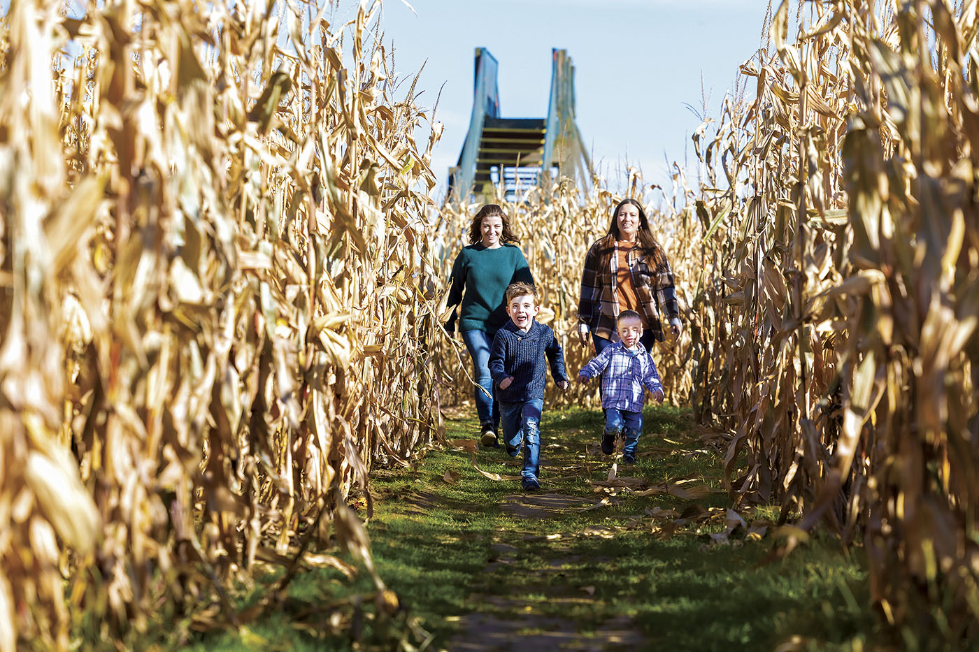 Women and children explore a corn maze in Stark County, Ohio Women and children explore a corn maze in Stark County, Ohio